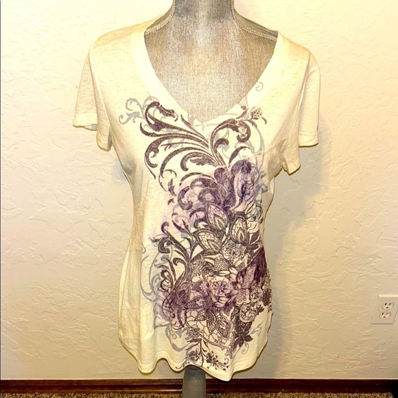Maurice’s Bundle of 4 Women's Multicolor Graphic Tops Sz. Large. Sheer Burnout - Picture 9 of 16